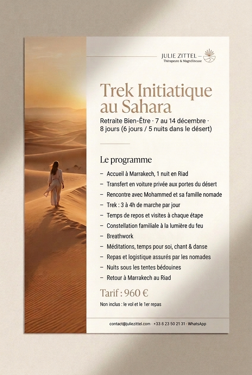 Affiche du programme du trek initiatique au Sahara